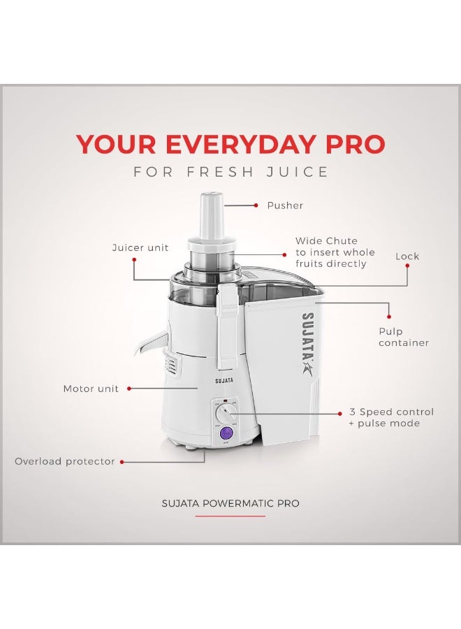 سوجاتا Sujata Powermatic Pro Juicer|900 WattsPowerfull Motor|22000 RPM|Non-Stop 90 Mins Running|Centrifugal Juicer| White - Image 4